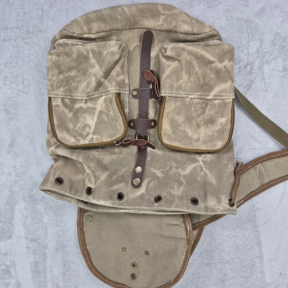 Canvas Military Rucksack Backpack Red Star Detail Mens Womens Outdoor Hiking